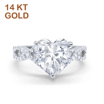 14K White Gold Art Deco Heart Promise Twisted Shank Simulated Cubic Zirconia Wedding Ring Wholesale